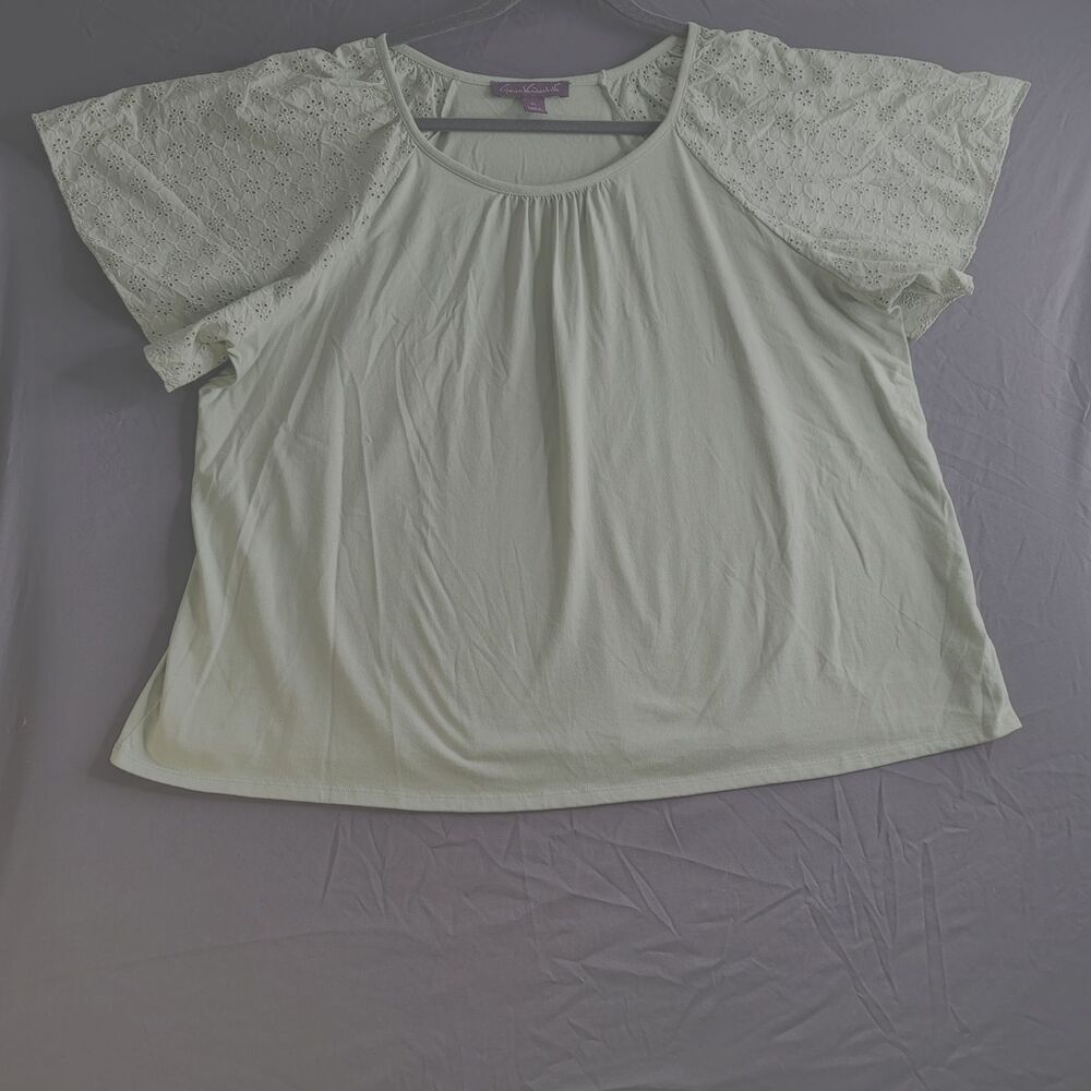 Gloria Vanderbilt XL Sage Green Eyelet Sleeve Blouse Flutter Sleeve Boho Top